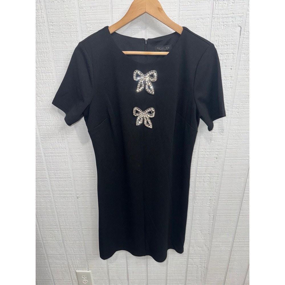 Rachel Zoe Dress Women Black Crystal Bow Embellished Shift Mini Size 8